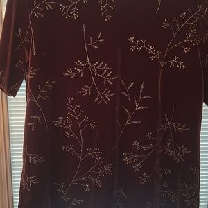 Elegant Burgundy Embroidered woman’s Wine colored 3 piece velour outfit Amica